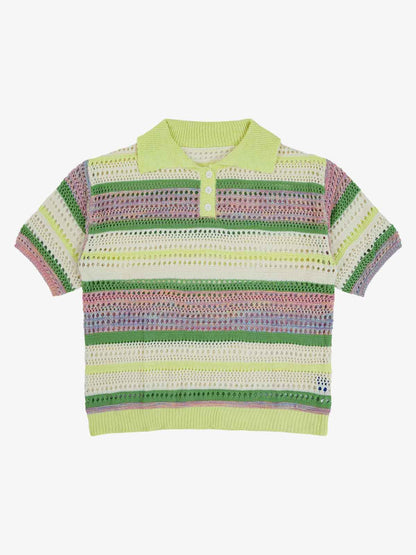 Knitted Striped Polo Shirt for Kids with Colorful Horizontal Patterns and Breathable Design 