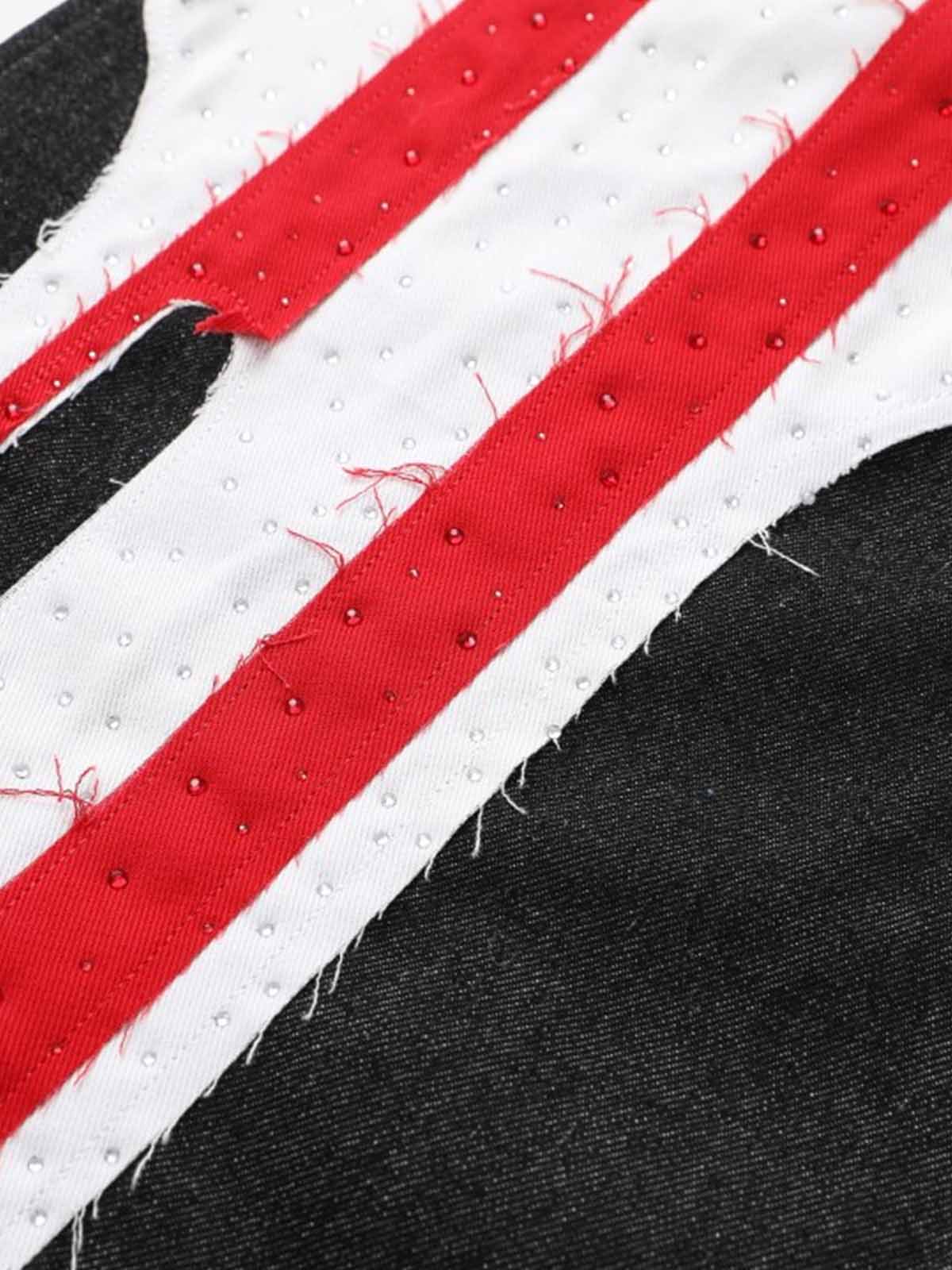 Cotton Blend American Flag Print Wide Leg Pants with Red Star Applique Design 