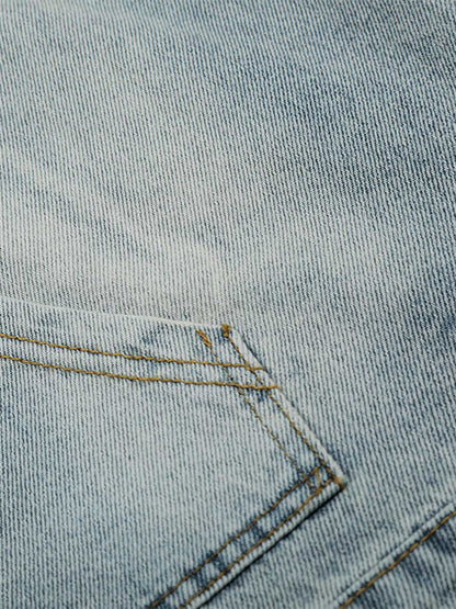 Embroidered Washed Distressed Denim Hoodie 
