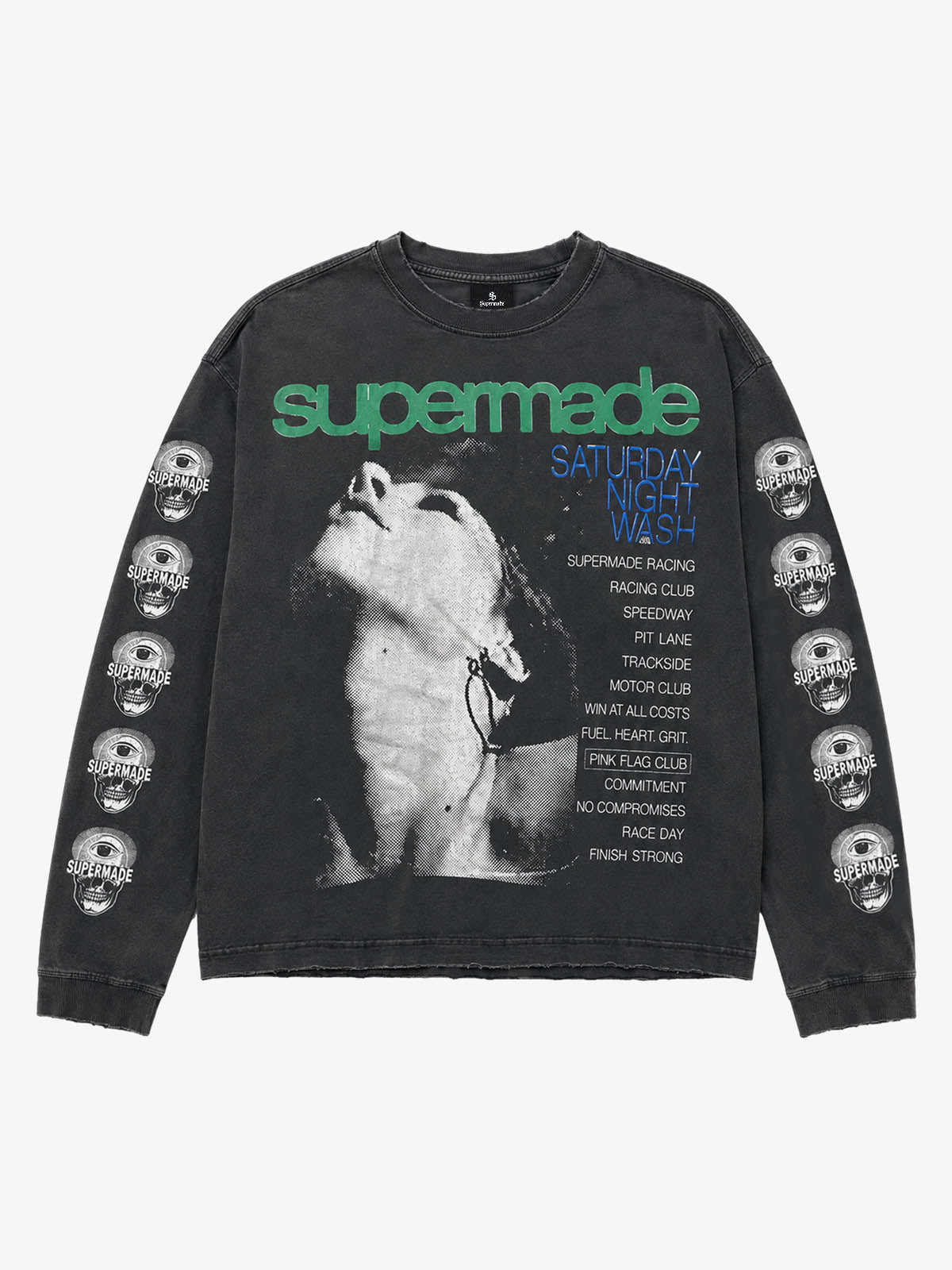 Skull Girl Graphic Washed Cropped Long Sleeve Tee