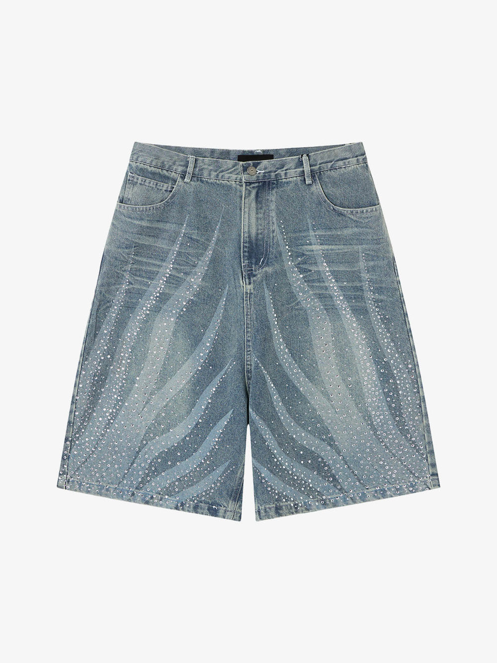 Rhinestone Wave Denim Bermuda Shorts