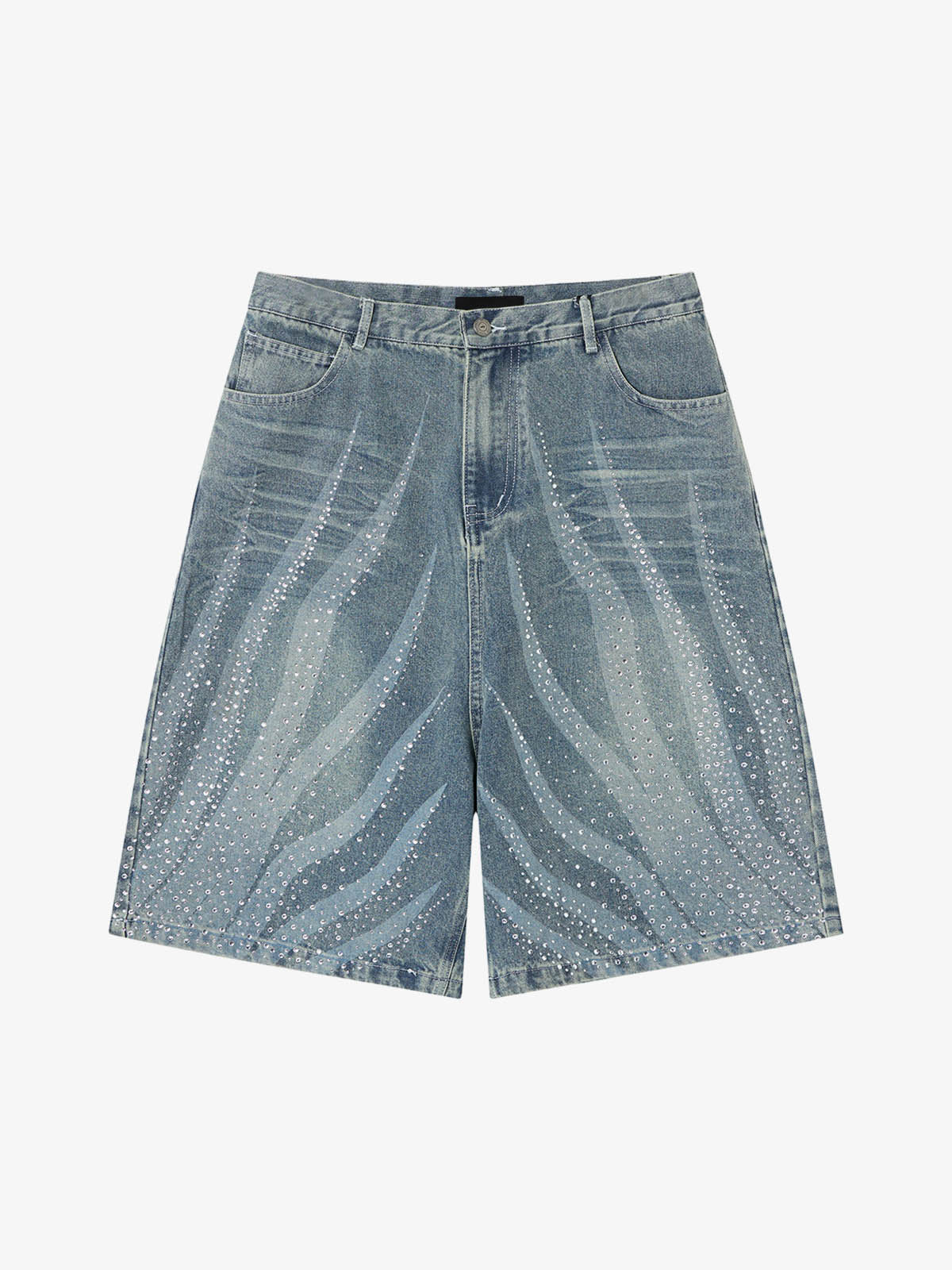 Rhinestone Wave Denim Bermuda Shorts