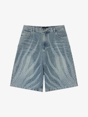 Rhinestone Wave Denim Bermuda Shorts