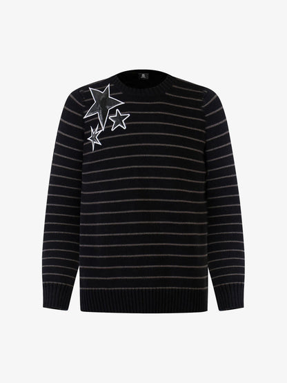 Striped Star-Embellished Sweater for Casual Elegance 