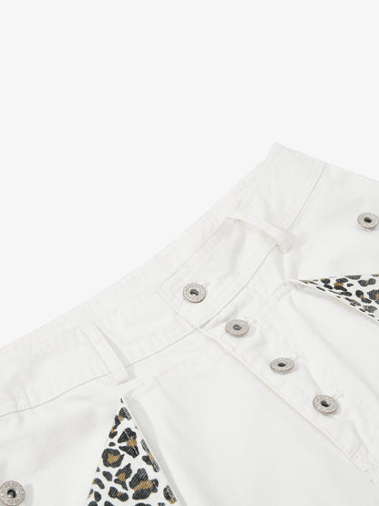 Vintage Patchwork Leopard Pocket Wide Leg Cargo Pants