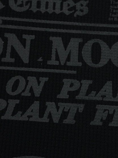 Cotton Waffle Knit Graphic T-Shirt with Moon Landing Print and Lion Design 