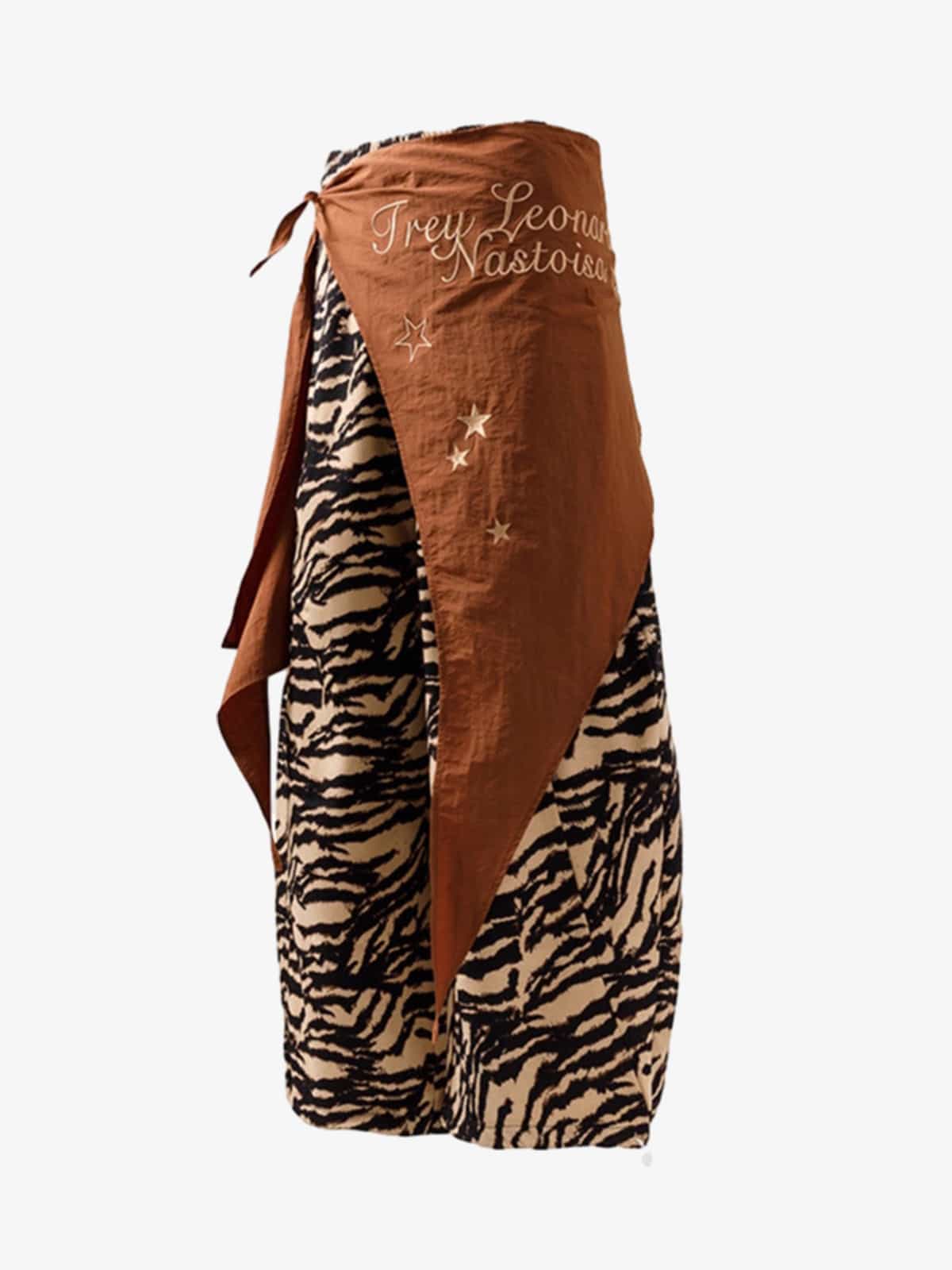 Retro Zebra Print Asymmetric Draped Patchwork Barrel Pants 