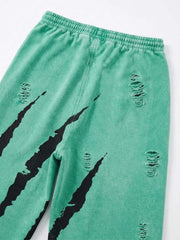 Claw Scratch Distressed Wide-Leg Baggy Sweatpants