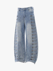 Button-Trim Curved-Leg Jeans