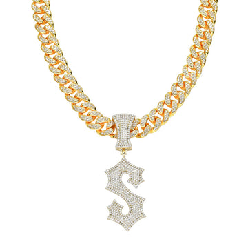 Cuban Chain Letter S Pendant Necklace 