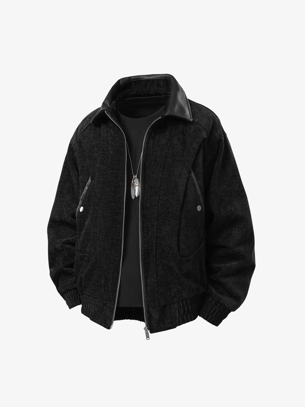 Stylish Velvet Bomber Jacket with Leather Collar for Men 