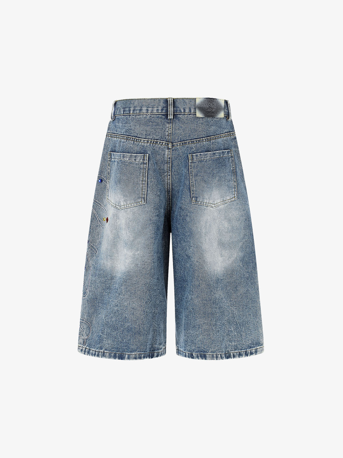 Embroidered Rhinestone Baggy Jorts