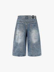 Embroidered Rhinestone Baggy Jorts