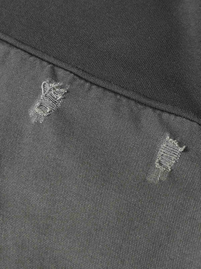 Distressed Patchwork Raw-Edge Layered-Hem Fleece Hoodie 