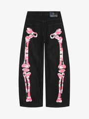 Camo Skeleton Print Baggy Jeans