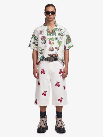 Vintage Succulent Botanical Print Camp Collar Boxy Shirt 