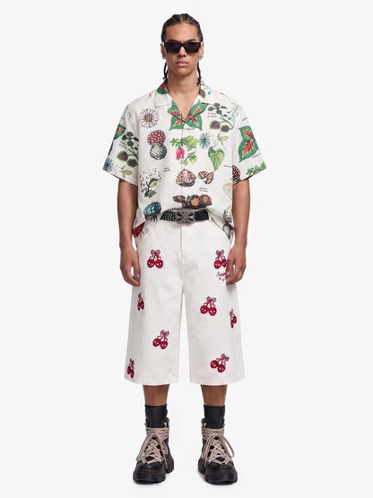 Vintage Succulent Botanical Print Camp Collar Boxy Shirt 