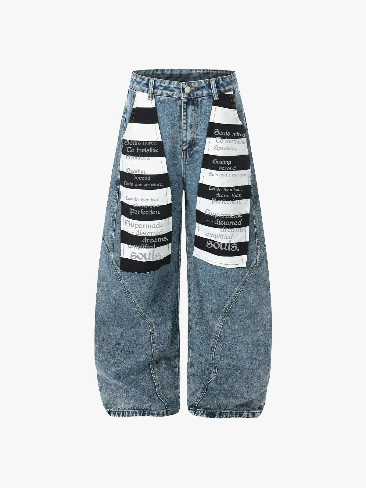 Wide Leg Striped Patchwork Letter Print Pants