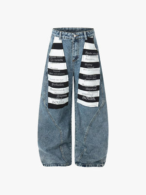 Wide Leg Striped Patchwork Letter Print Pants