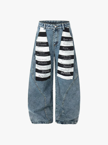 Wide Leg Striped Patchwork Letter Print Pants