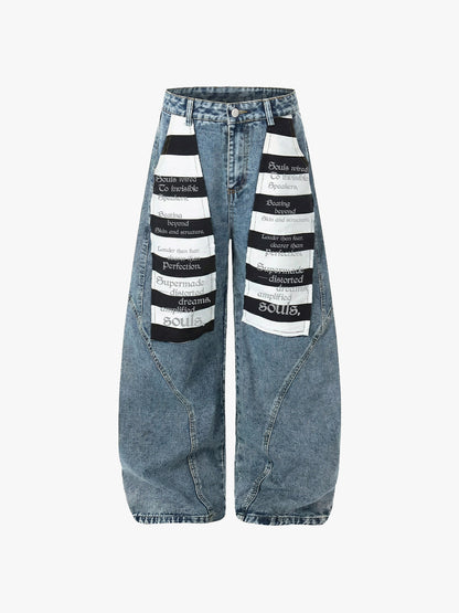 Wide Leg Striped Patchwork Letter Print Pants