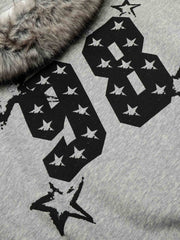 Off-Shoulder-Sweatshirt mit Pelzkragen und Grafikprint '98