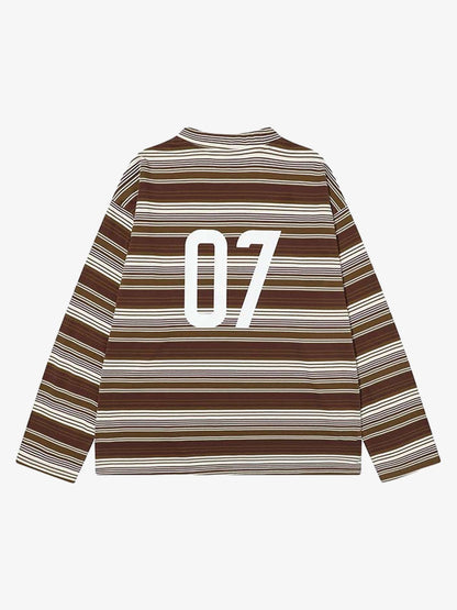 Striped V-Neck Long Sleeve Top for Casual and Sporty Looks 