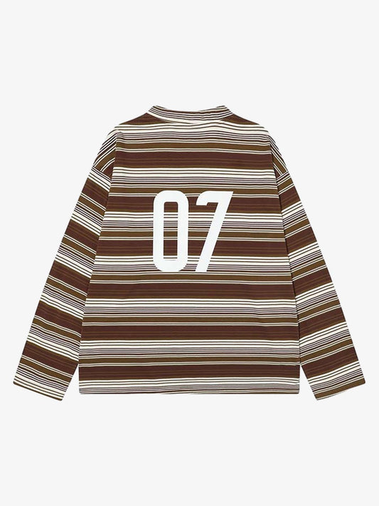 Striped V-Neck Long Sleeve Top for Casual and Sporty Looks 