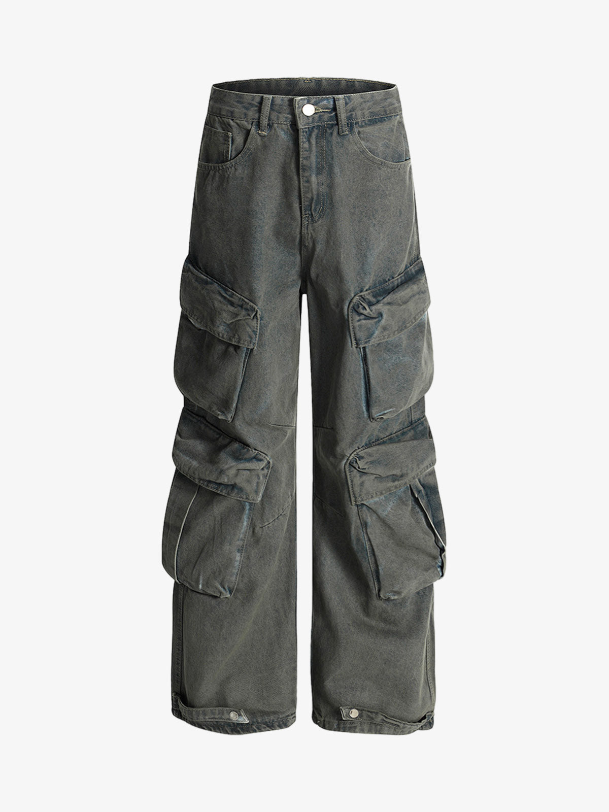 Vintage Washed Ripped Multi-pocket Work Jeans 