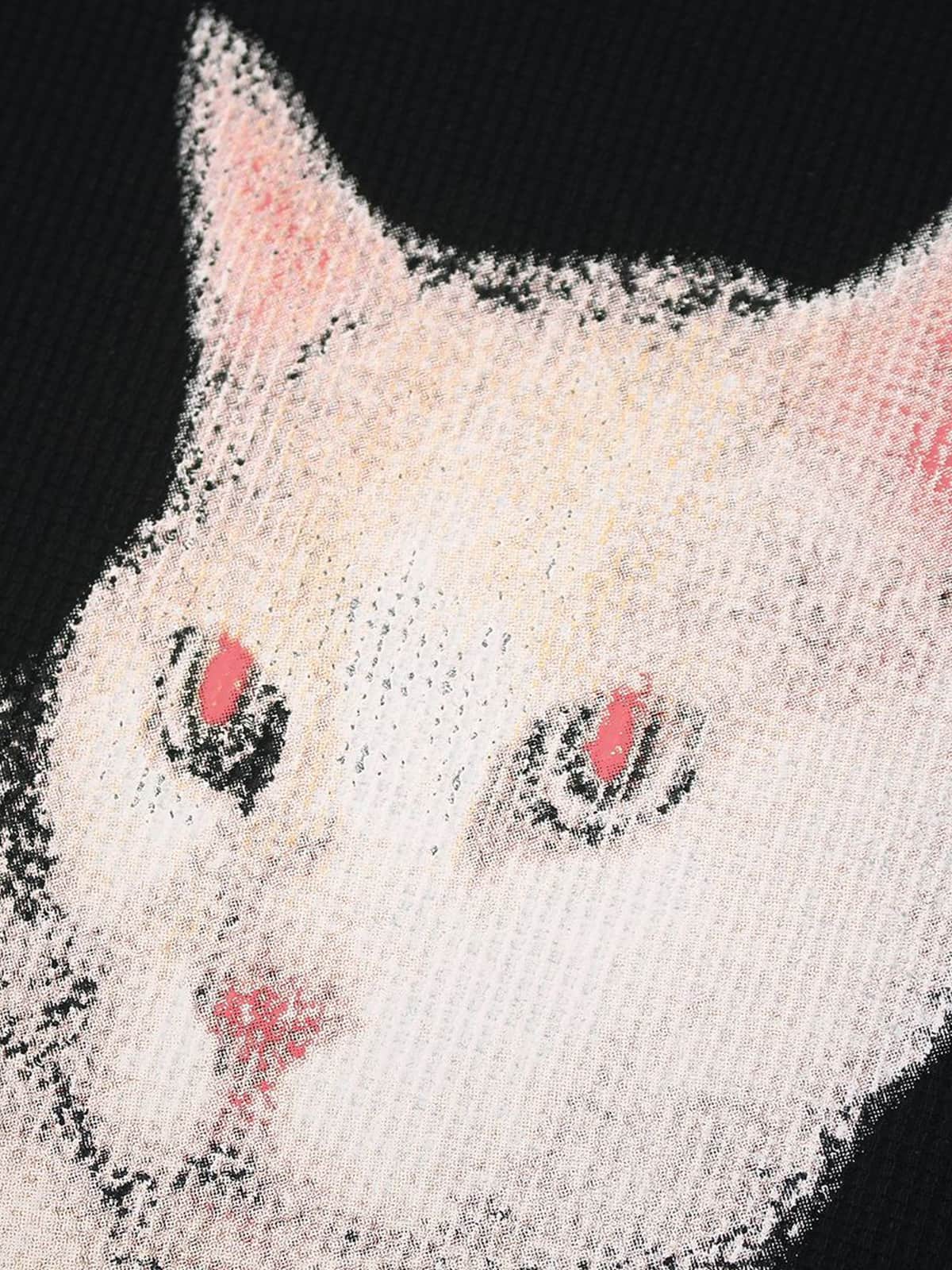 Cotton Oversized T-Shirt with Cat Graphic Print and Text Design 