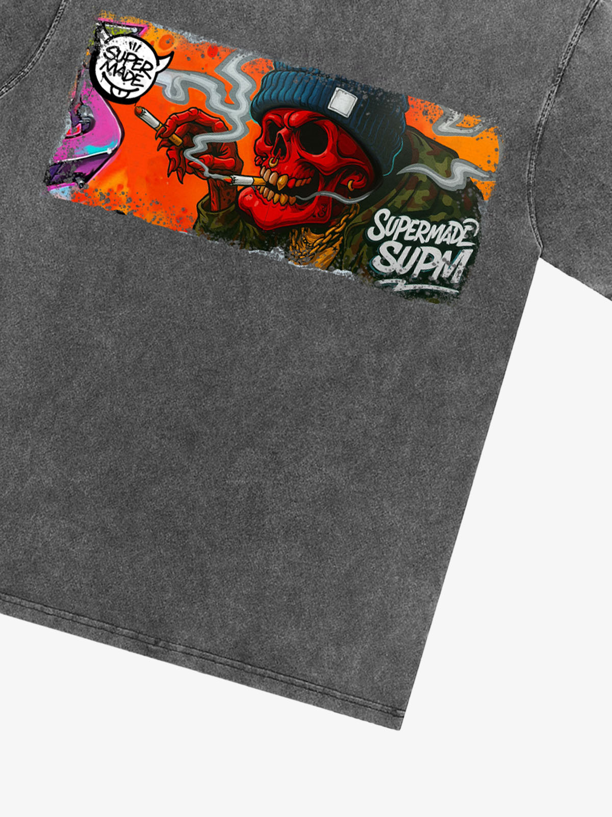 Thesupermade Distressed Blood Red Skull Graffiti T-shirt 