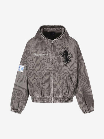 Distressed Leopard Embroidered Boxy Jacket