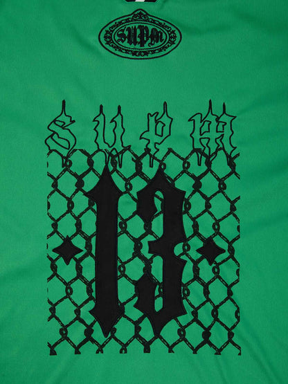 Supermade Color-Blocked V-Neck Embroidered Jersey Short-Sleeved 