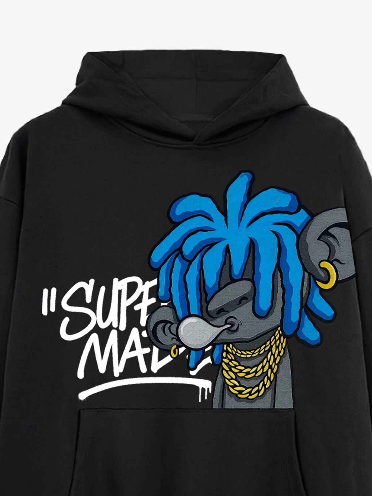 Thesupermade Graffiti Cartoon Blue Dreadlocks Boy Hooded Sweatshirt 