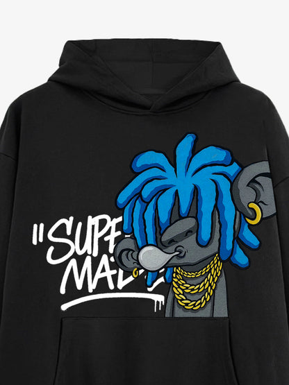 Thesupermade Graffiti Cartoon Blue Dreadlocks Boy Hooded Sweatshirt 