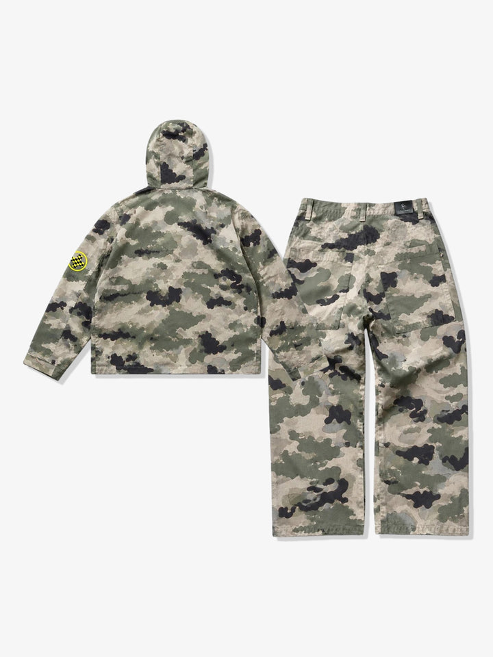 Camo Graphic Patch Hooded Jacket & Cargo Pants Set
