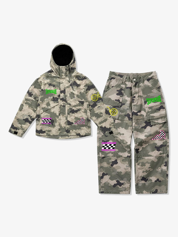 Camo Graphic Patch Hooded Jacket & Cargo Pants Set
