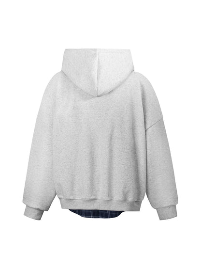 Faux Two-Piece Plaid Fleece Hooded Jacket 