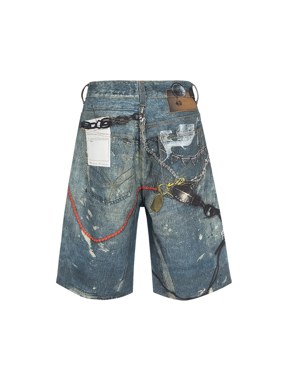 Retro Scissors Print Cropped Denim Shorts