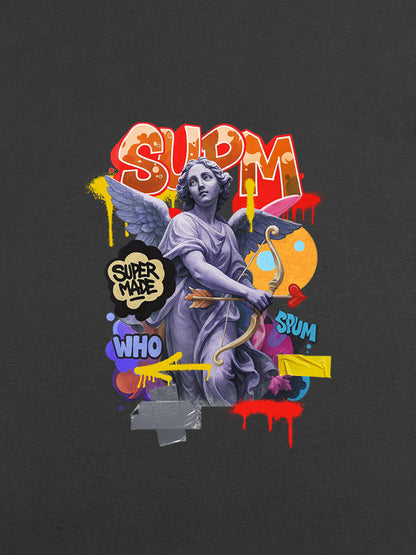 Angel statue and street graffiti mixed pattern T-shirt 