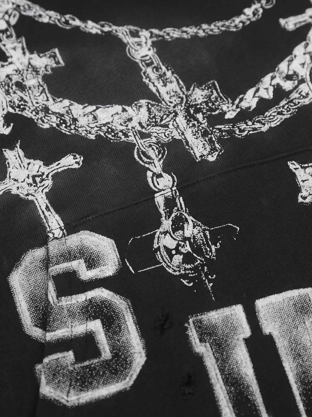 Streetwear Distressed Chain Graphic Hoodie