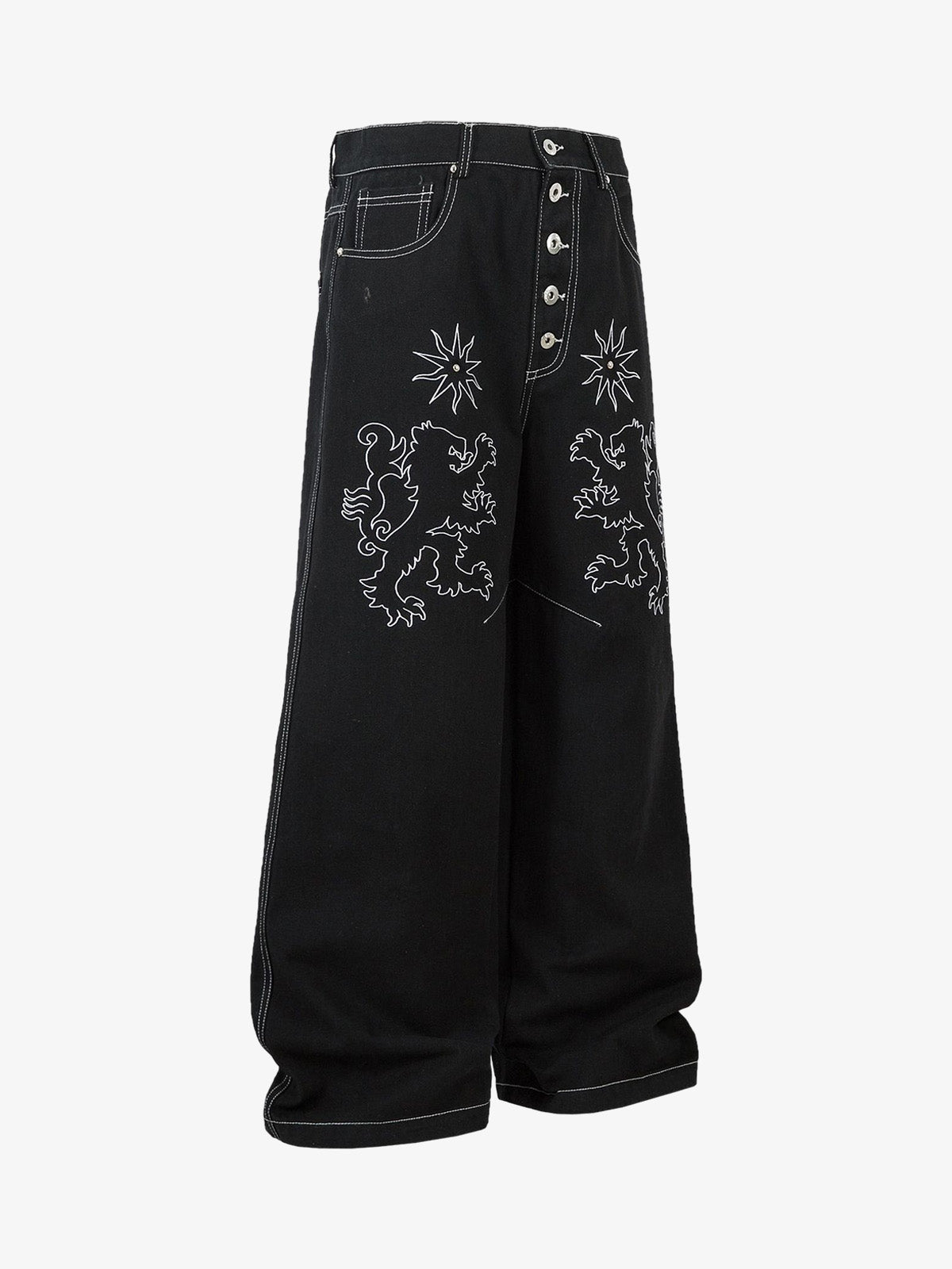Thesupermade Heavy Contrast Thread Embroidered Multi-button Jeans 