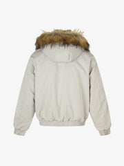 Deconstructed Layered Hooded Faux-Fur Collar Puffer Jacket