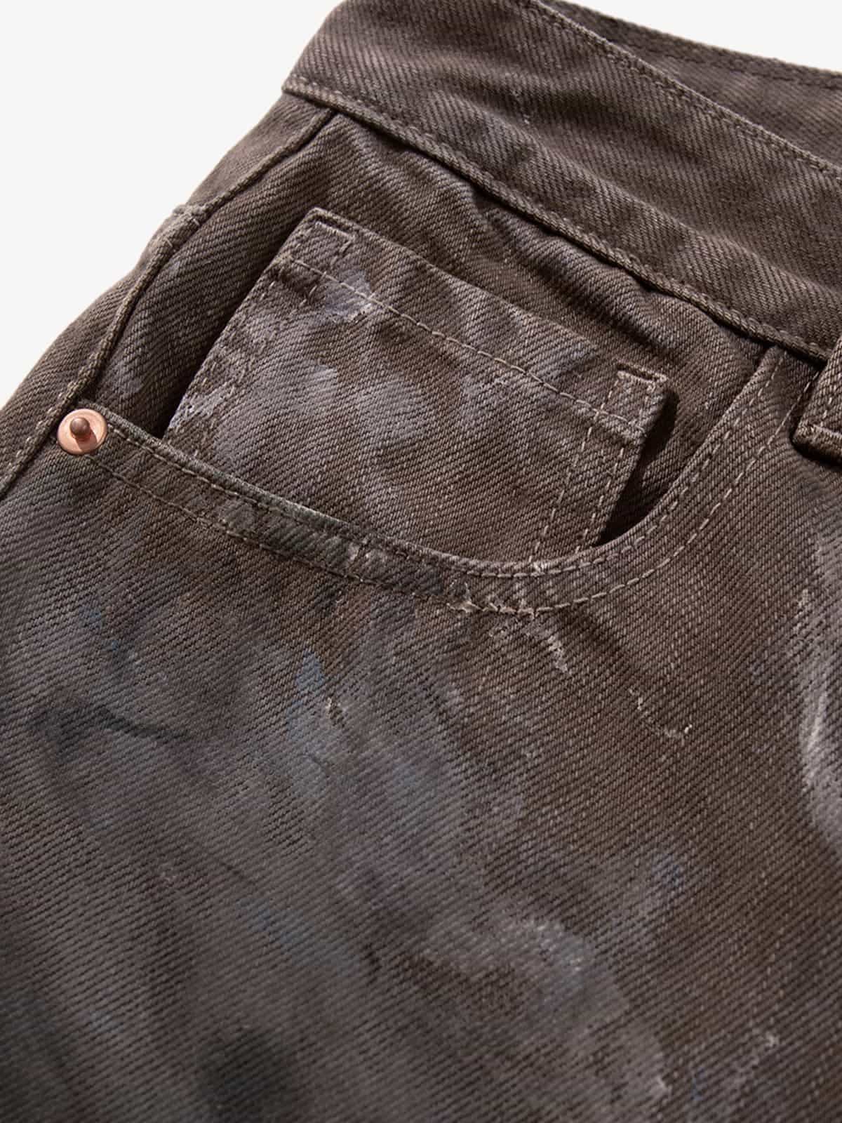 Retro Graffiti Painted Distressed Wide-Leg Jeans 