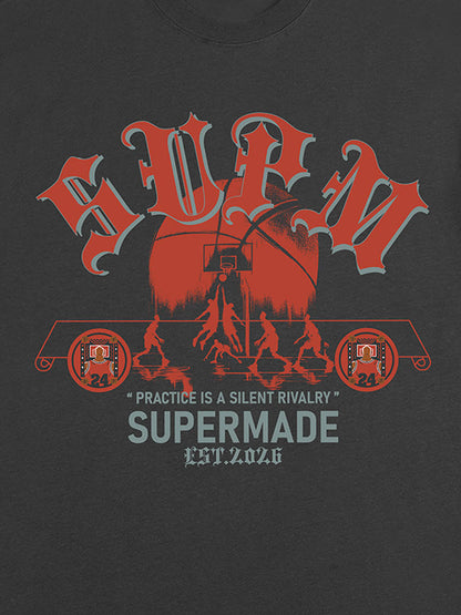 thesupermade-Cotton Basketball Graphic T-Shirt with "Practice Is A Silent Rivalry" Print and Oversized Fit 