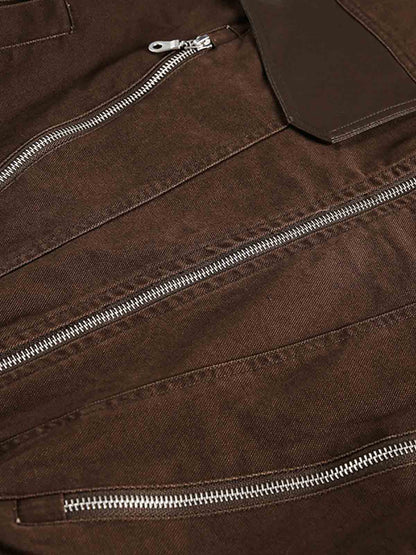 Retro Panelled Utility Multi Pocket Zip Up Bomber Jacket