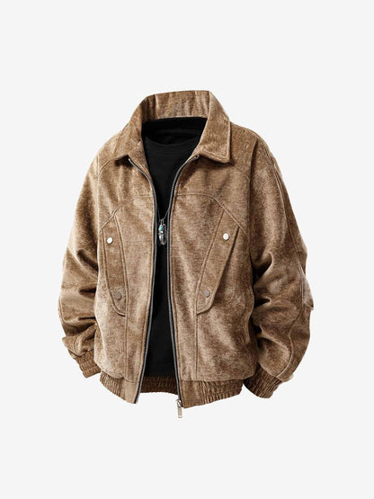 Stylish Velvet Bomber Jacket with Leather Collar for Men 
