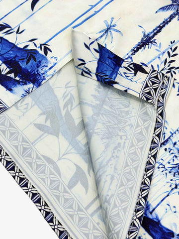 Geometric Palm Leaf Camp Collar Boxy Shirt 