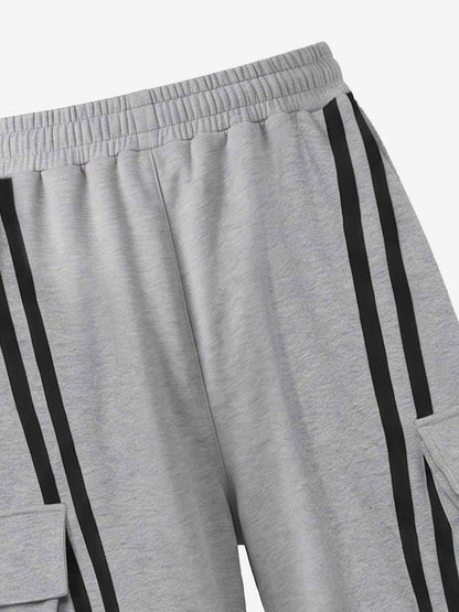 Badge Embroidered Color Block Striped Sweatpants