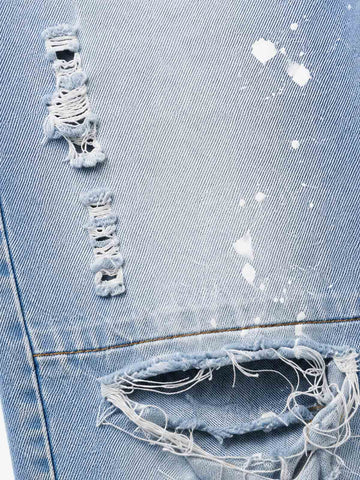 Double-Zip Paneled Distressed Bootcut Jeans